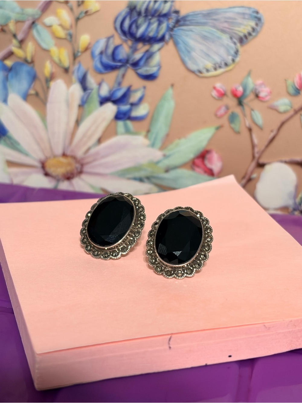 Sterling silver black onyx hematite earrings